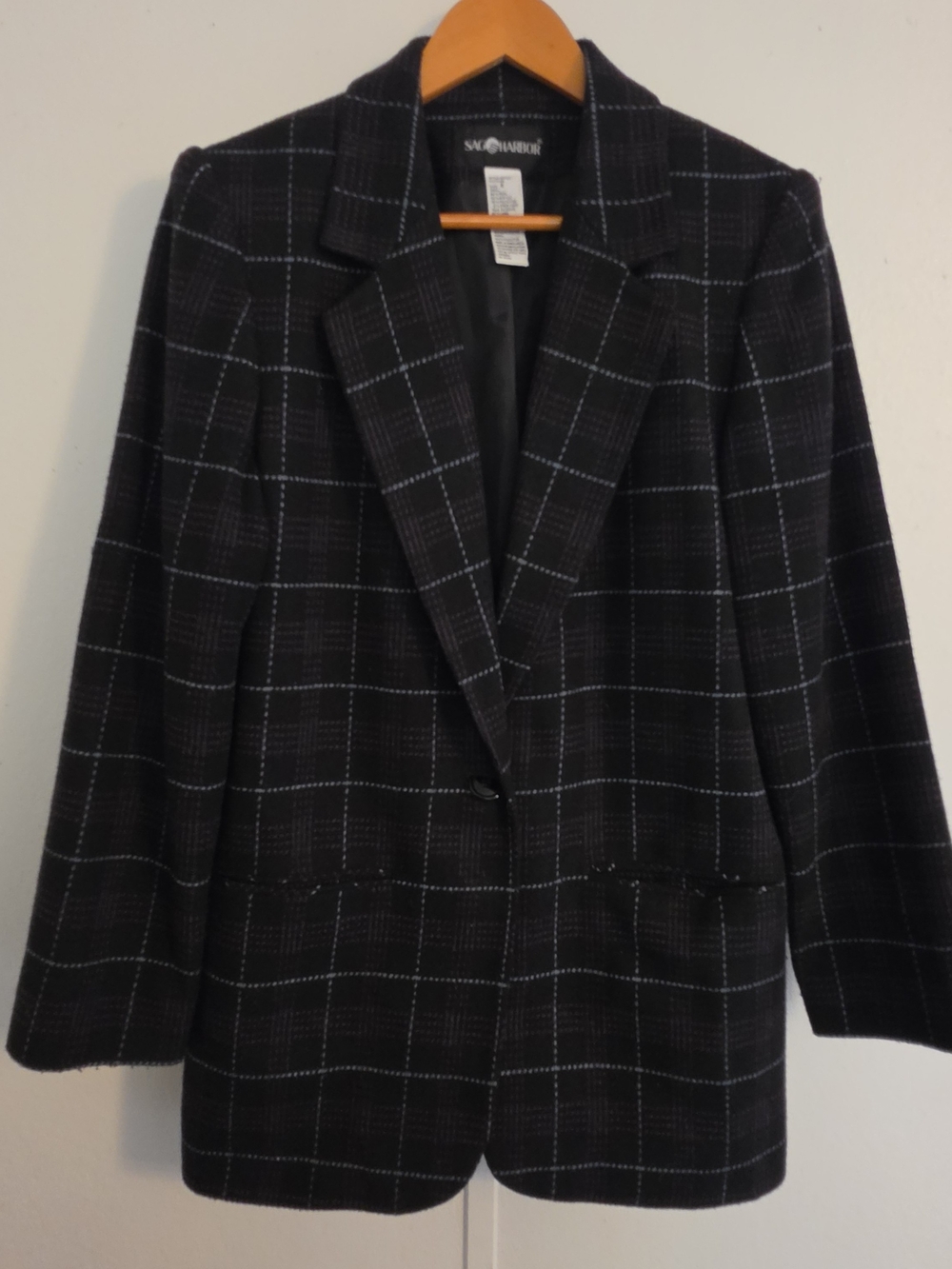 Sag Harbor Women's Black Windowpane Blazer Jacket